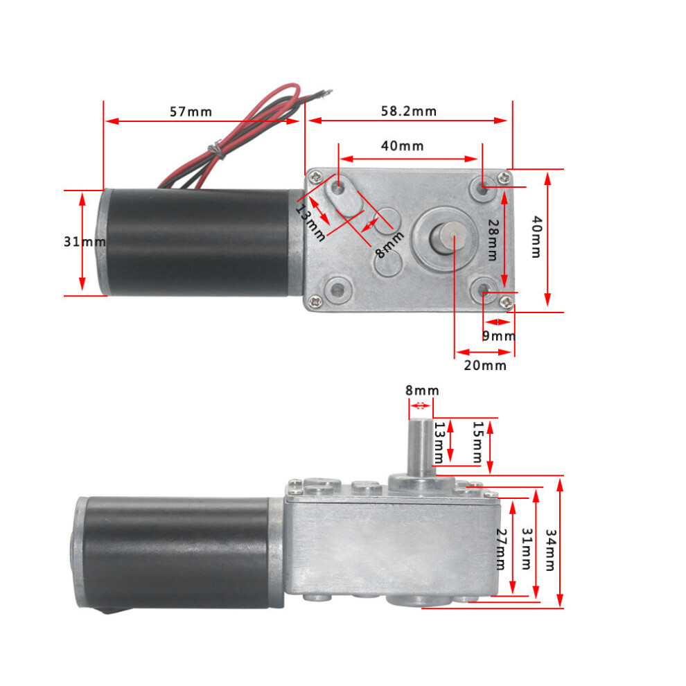 Electric Worm Gearbox Motor 24V Reversible Speed Reducer 8Mm Shaft 15Rpm 4201389403758