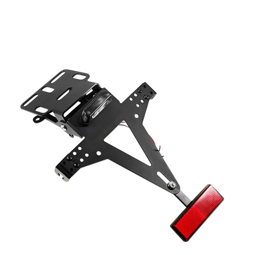 Motorcycle Adjustable Angle License Plate Frame Metal Bracket with Light, Black