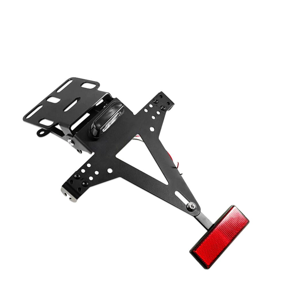 Motorcycle Adjustable Angle License Plate Frame Metal Bracket With Light/Black 6901389569895