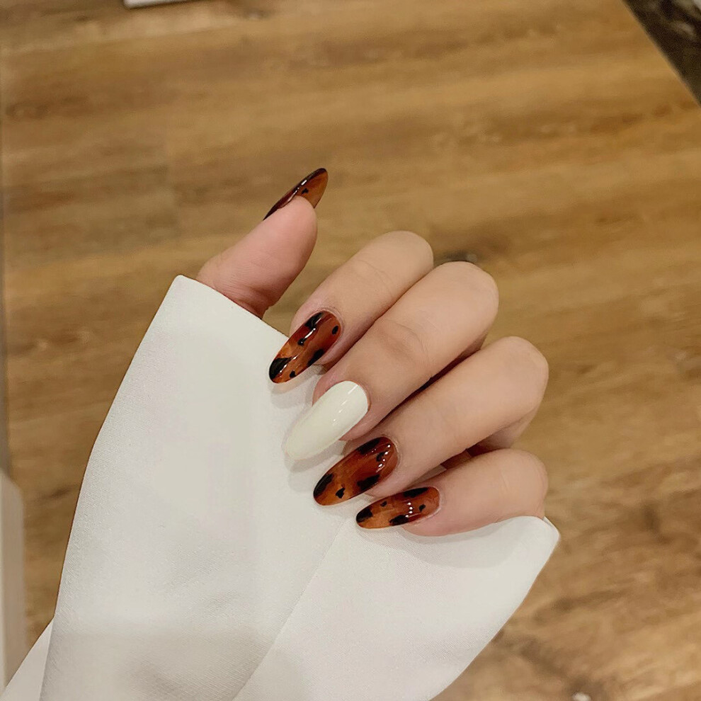 Roc-Electron White 24Pcs Leopard Nail Patches With Glue & Nails
