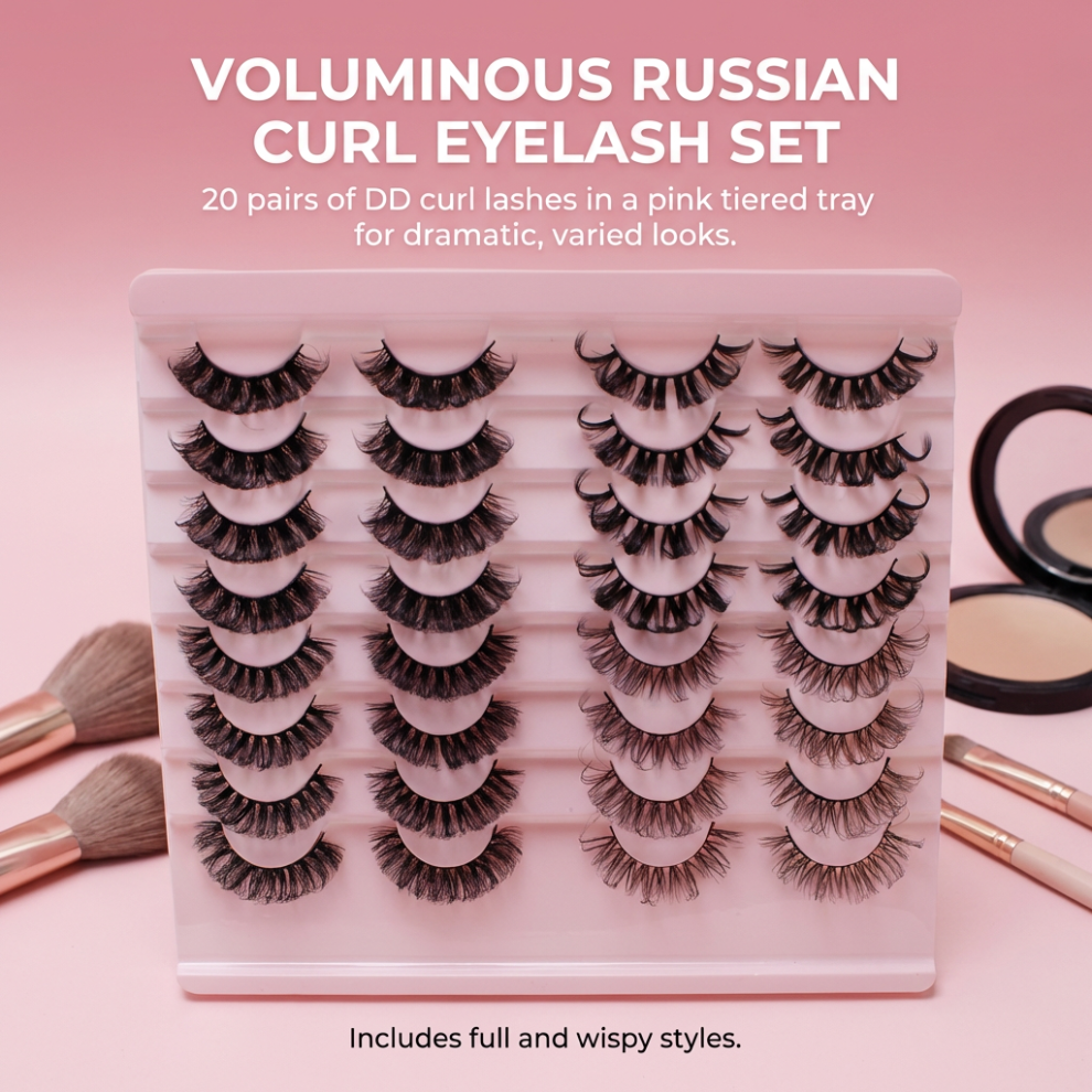 Roc-Electron Pink (20 Pairs Ladder H003) 20 Pairs Soft False Eyelashes For Daily & Special Occasions