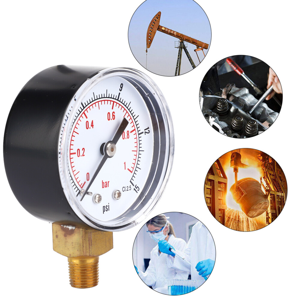 Industrial Pressure Gauge 50Mm Dial 1/8 Bspt Air Water Oil Gas 0-15Psi 8221389404957