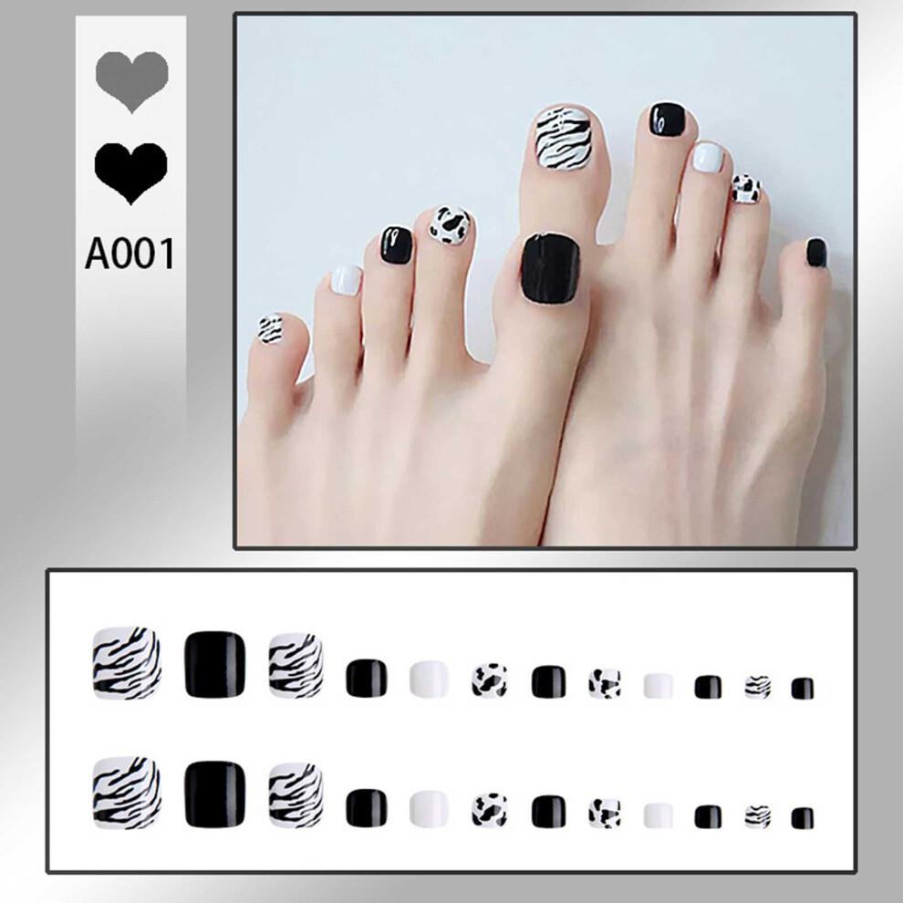 Phui-Pet-Supplies 24Pcs Black Zebra Fake Toenails For Girls