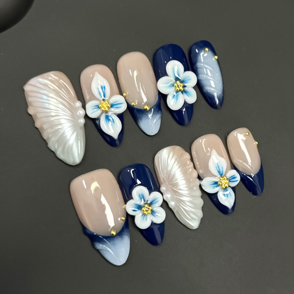 Reach-Tools Blue (L) Ocean Almond Press On Nails - 10Pcs