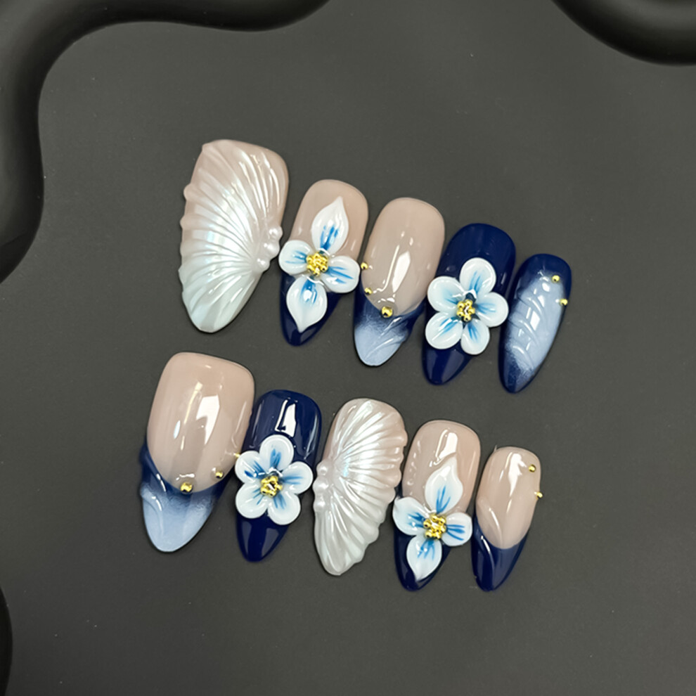 Reach-Tools Blue (S) Ocean Almond Press On Nails - 10Pcs
