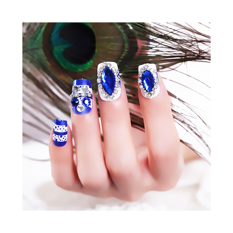 Roc-Electron Blue 24Pcs Glitter False Nails With Rhinestones