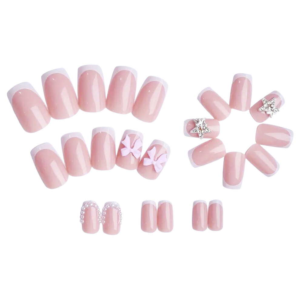 Roc-Electron Pink/White & Tip False Nails - Reusable