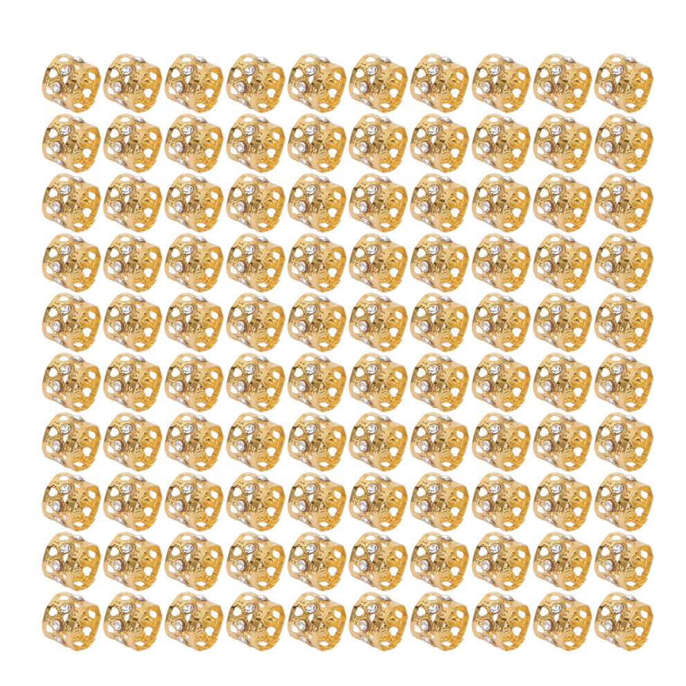100Pcs Gold Dreadlocks Beads with Rhinestones for Hair Decoration