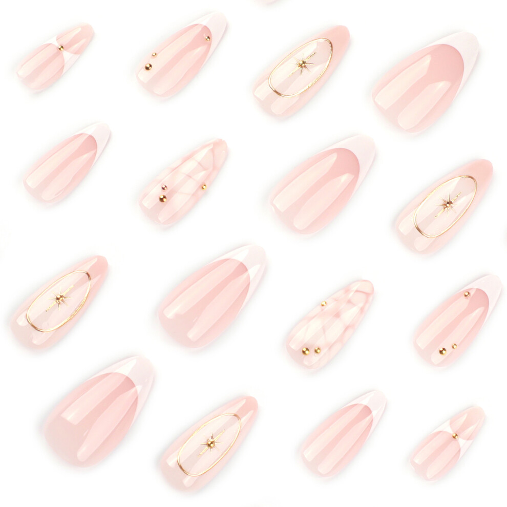 Roc-Electron Pink 24Pcs French Tip False Nails, Resin, Zero Pressure