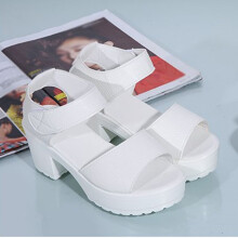 Sandalette mit offenem Zehenbereich, PU-Absatz, weiß, Größe 40, Klettverschluss