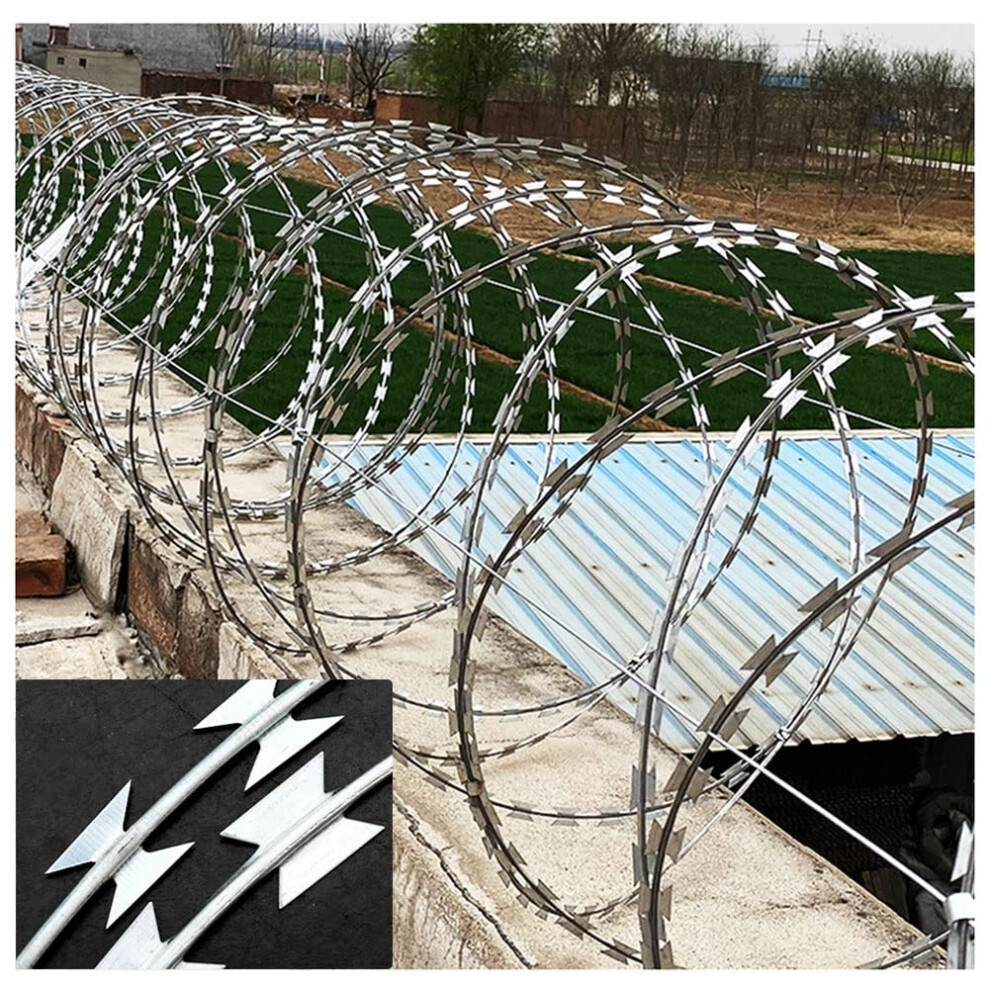 30M Silver Razor Wire Fence, Galvanized Double Spiral Barbed Wire Roll For Garden And Farm Security 9092120375237