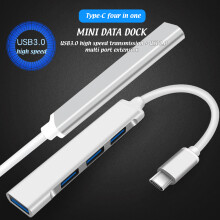 USB C 4-Port Multi-Adapter Aluminum Alloy Mini Hub 8.3x1.7x0.7cm