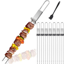 Grill Skewers 13 Inch Stainless Steel Kabob Skewers Set of 8 Double Fork Design for BBQ