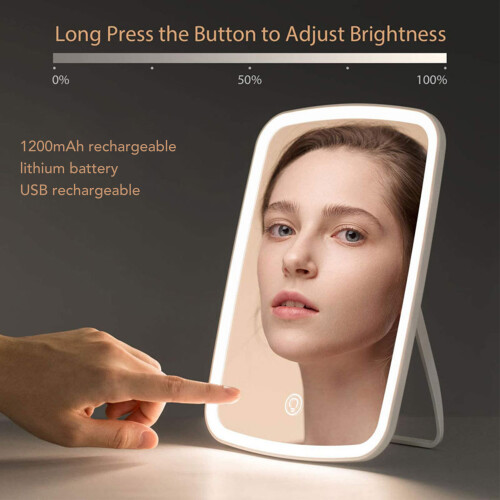 Rechargeable White Makeup Mirror with Lights, 45 Tilt, Dimmable Touch 2
