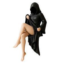 Mystisk Gotisk Staty, Svart Mantelfigurskulptur för Hem- och Trädgårdsdekor, Små Eleganta Gotiska Halloween-Statyer 15 cm