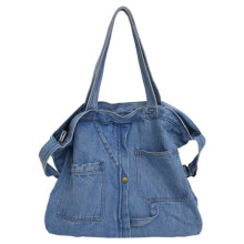 New Net Red Denim Shoulder Messenger Bag Casual Wild Bolsa de Compras PortáTil Canvas Tote Female Bag Azul Claro
