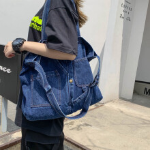 Nieuwe Net  Denim Schouder Messenger Bag Casual Wild Draagbare Boodschappentas Canvas Tote Vrouwelijke Tas Marineblauw