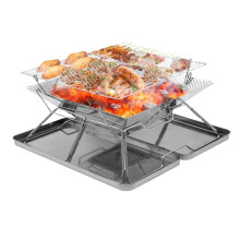 Camping Barbecue Grill Stainless Steel Portable Charcoal BBQ for Picnic Hiking 39.5 x 27 cm