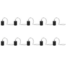 10X E27 Keramik Schraube Base Runde LED Gluehbirne Lampenfassung Halter Adapter Metall Lampenfassung mit Draht Schwarz