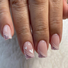 (Standard) Faux Ongles Carrés Rose Pailletés, Durables & Imperméables