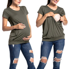 Women's OD Green Short Sleeve Nursing Maternity T-Shirt, Size L