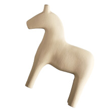 Figura di Cavallo in Legno di Pino Resistete, Dipinta a Mano, per Tavolo della Famiglia, Beige, L