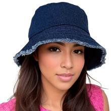(Dark Blue) Women\'s Denim Bucket Hat for Summer Outdoor