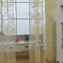 Elegant Sheer Floral Voile Curtain 100x250cm Yellow for Living Room