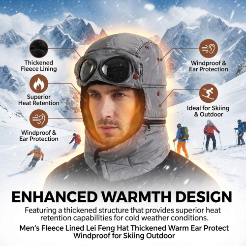 (Gray) Men\'s Fleece Lined Winter Hat for Skiing