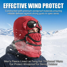 (Red) Men\'s Fleece Lined Winter Hat for Skiing