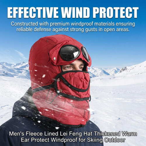 (Red) Men\'s Fleece Lined Winter Hat for Skiing