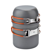 Tragbares Camping Kochgeschirr-Set aus Aluminiumlegierung, 3-teiliges Set, orange Griffe