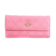 (Pink) Women PU Leather Wallet Large Capacity Zip Purse