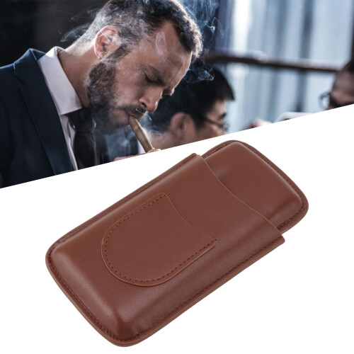 Leather Cigarette Case 3pcs Capacity Portable Cigar Storage Box Brown 1