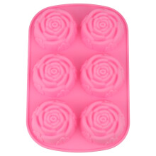 Pink Rose Shape Silicone Mold for Pudding & Chocolate 6 Cavities Safe