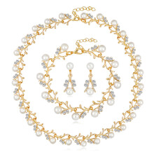 (Gold) Pearl Jewelry Set for Women - Necklace, Earrings, Bracelet