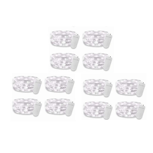 12PCS Cold White 0.03W LED Button String Lights, IP65 2m For Wedding & Party
