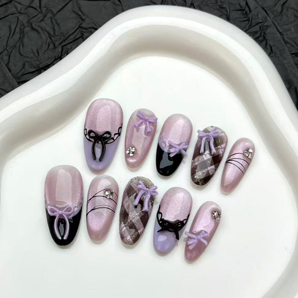 Zhouq-Outdoors (482, Xs) Magnetic Cat Eye Press On Nails, 10Pcs, Black Purple