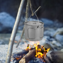 1100ml Titanium Camping Pot with Lid, Foldable Handles, 4.9x4.0in
