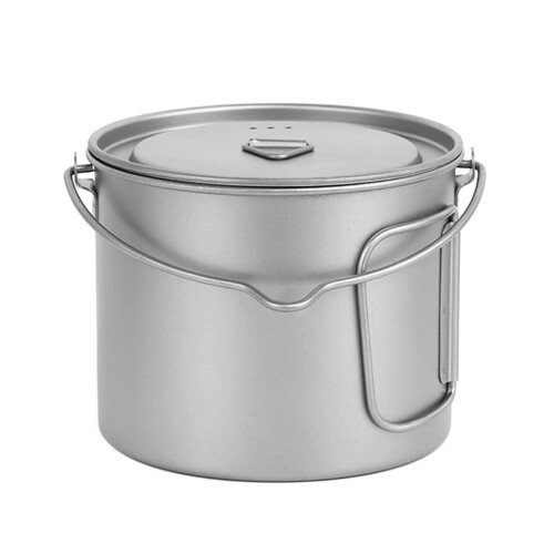1100ml Titanium Camping Pot with Lid, Foldable Handles, 4.9x4.0in 1