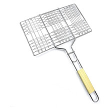 Portable BBQ Grill with Wooden Handle, Foldable Charcoal Grill for Outdoor Camping Cooking 21.4L