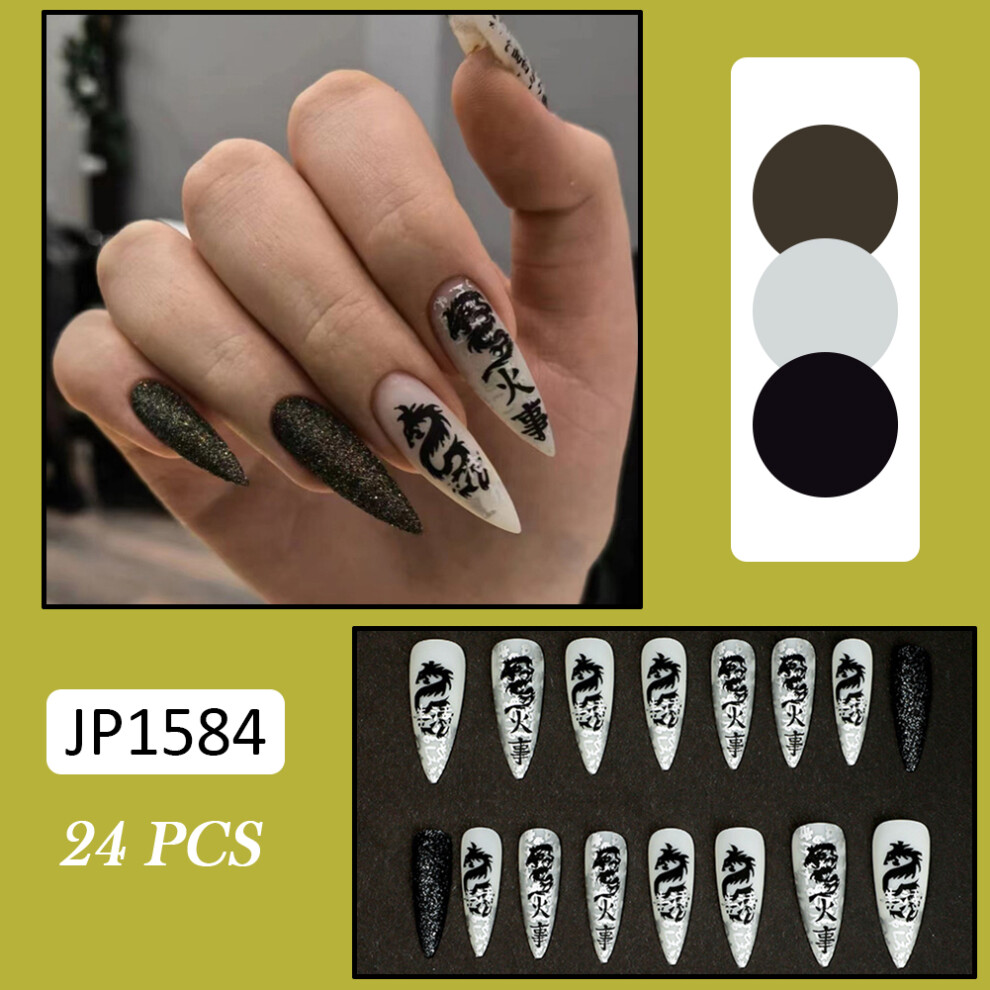 Roc-Electron (Jelly Glue Model) Elegant Pointed Dragon False Nails - Reusable & Stylish