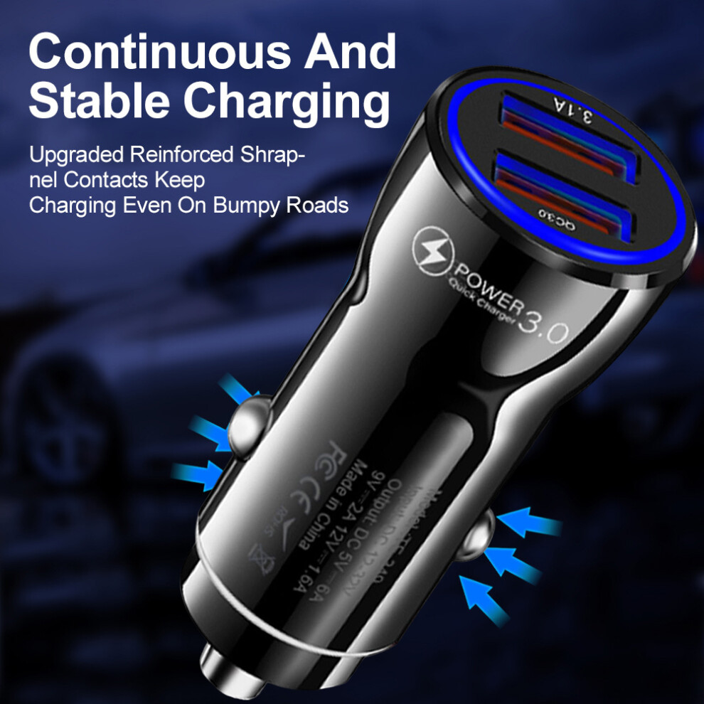 (Black) Qc3.0 Car Charger 3.1A Fast Charge 2-Port Black 6481414370486