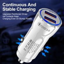 (White) QC3.0 Car Charger 3.1A Fast Charge 2-Port