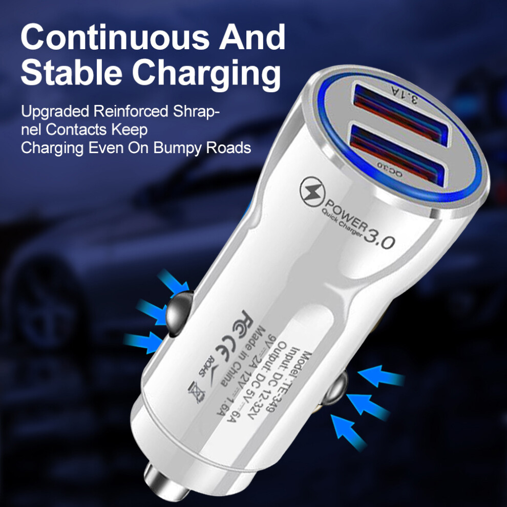 (White) Qc3.0 Car Charger 3.1A Fast Charge 2-Port White 6481414370493