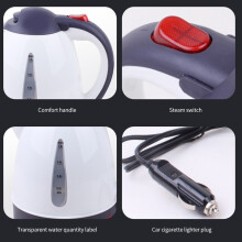 Portable 12V Car Kettle 1000mL 150W Electric White for Travel and Camping