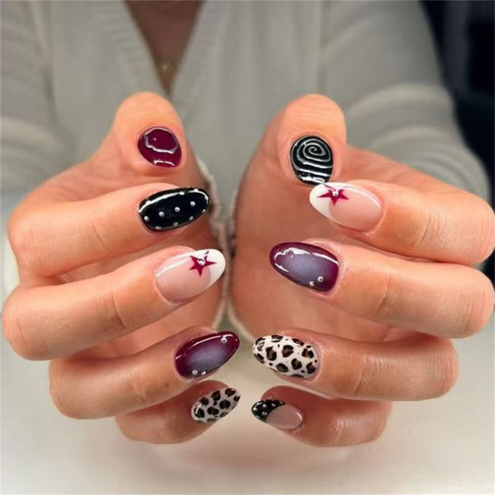 Roc-Electron 24Pcs Leopard Press On Nails With Rhinestones