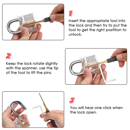 24PCS Lock Picking Set with Transparent Practice Lock for Beginners and Professionals 2