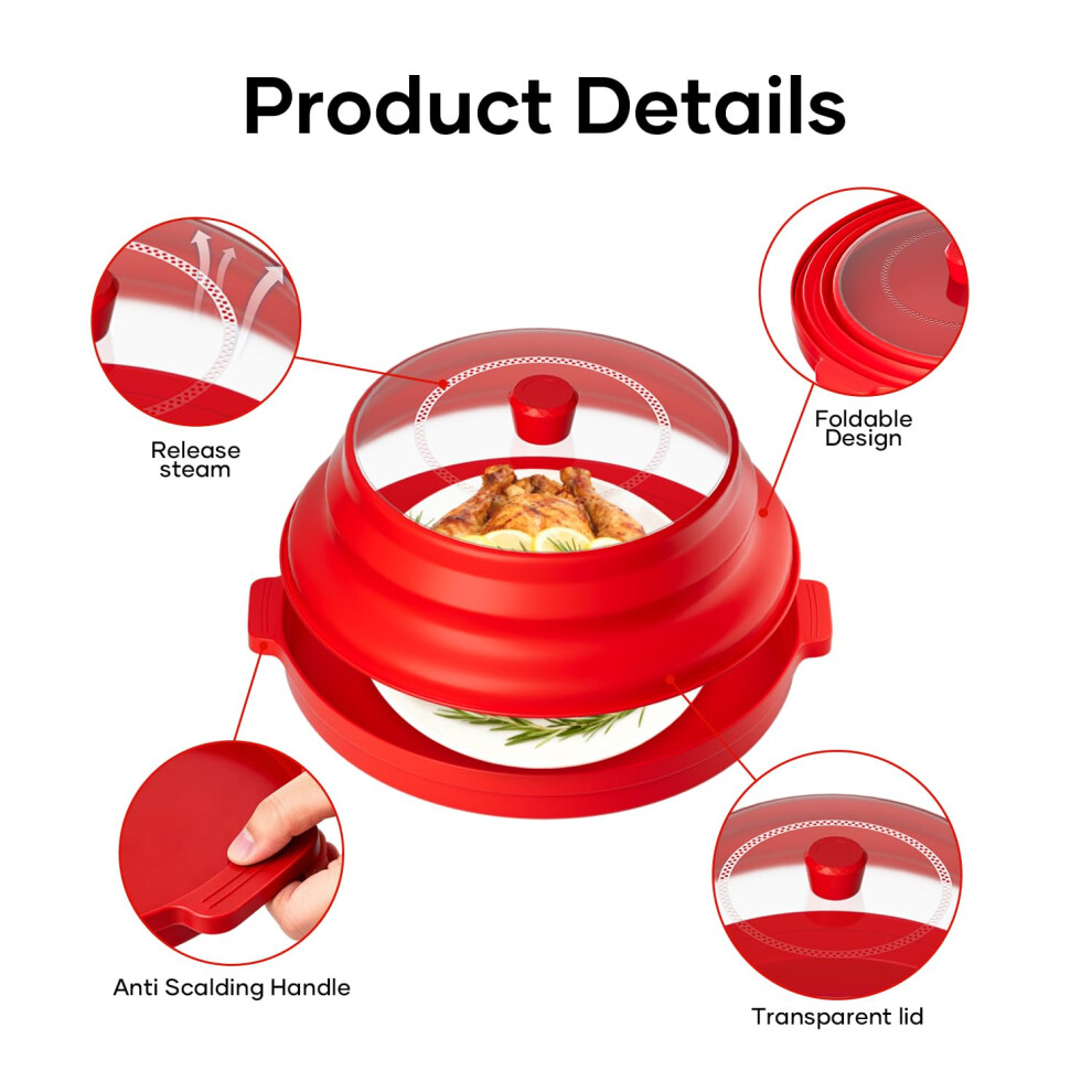 (Clear Red) Foldable Microwave Cover For Food Storage & Reheating 6481414372701