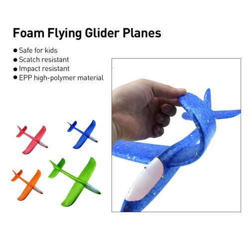 Eco-Friendly Foam Flying Glider Plane with Flash Light, 18.9in